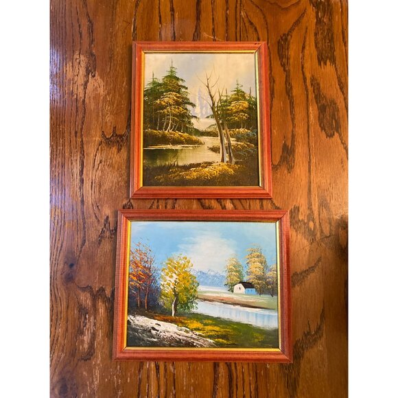 Vintage Framed Landscape Oil Paintings - Autumn Trees & Serene River Scenes - Se - Picture 1 of 10